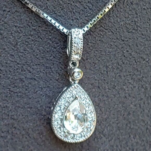 Sterling Silver Pear Clear CZ Necklace - Picture 2 of 6